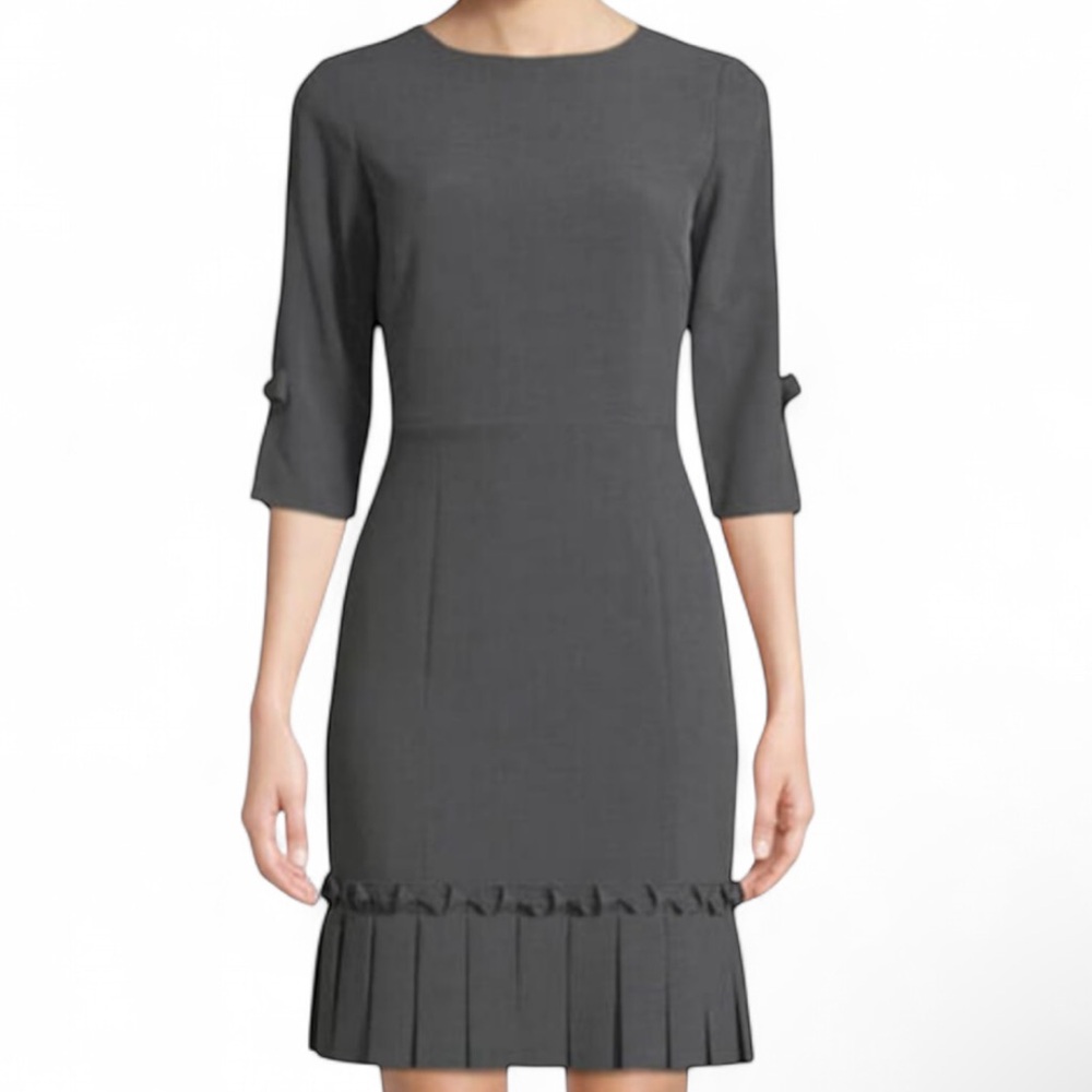 TAHARI ARTHUR S. LEVINE Gray Bow Pleated Dress Academia Gothic Office | Size 6